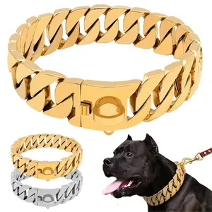 Großhandel Luxus Gold Choke Schlüssel halsband Pitbull große Halsbänder Hund kubanische Glieder kette
