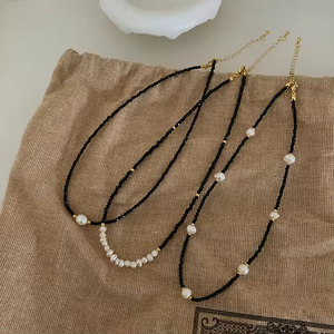 New Style Elegant Black Crystal Necklace Vintage Adjustable <b>Chokers</b> Necklace Korean Freshwater Pearl Necklace for Girls - Product Image 4