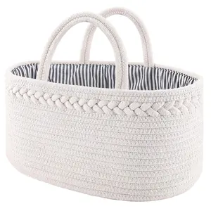 Handmade Cotton Rope Nursery Storage Babykorb, tragbares Baby Windel Caddy Baumwoll seil für Wickelt isch/Auto - Product Image 1
