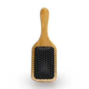 Steel pins massage wooden hair brush with cushion, custom logo wood wig hair brush