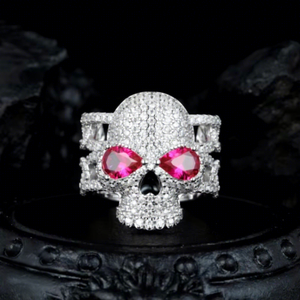 Anillo de Calavera para Hombre de Plata 18k con Diamante Cultivado en Laboratorio, Corte Pera, Certificado IGI, Ojo Rojo, Estilo Hip Hop Gótico Punk Rock Streetwear, Anillo de Pinky - Product Image 4
