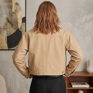 Chaqueta Utilitaria para Mujer al por Mayor, Color Sólido, Cuello Vuelto, Cierre de Cremallera, Manga Larga, 100% Algodón, Ropa de Otoño - Product Image 2