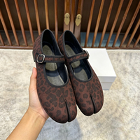 Chaussures classiques marron léopard à bout fendu, design confortable avec bride, pour femme – Le choix populaire