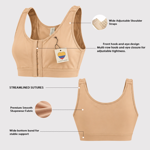 Soutiens-gorge de mastectomie à fermeture avant à 3 ou 4 rangées de crochets, soutien-gorge de compression sans armatures avec bretelles réglables, soutiens-gorge <span class=keywords><strong>post</strong></span>-chirurgie pour femmes - Product Image 4