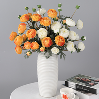 Fleurs artificielles en soie de renoncule, grands tiges florales artificielles bordeaux, arrangement pour vase d'Halloween et de mariage, décoration de table pour fêtes à domicile