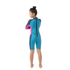 Maiô de mergulho de neoprene para crianças, roupa de mergulho de manga comprida 2.5mm para meninas siamesas, roupa de banho quente com protetor solar e água-viva, quatro estações