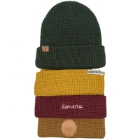 Bonnet d'hiver personnalisé avec logo, en tricot gaufré, avec patch brodé 3D, étiquette tissée, motifs à pois, nœuds, camouflage et personnages de dessins animés