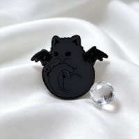 Épinglette en émail Chat Noir Gothique avec Ailes de Chauve-Souris, Badge en Alliage de Zinc