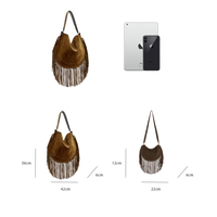 RZCK Nouveau Sac fourre-tout de luxe décontracté en daim de daim vintage à franges, porté épaule ou à l'épaule, ouvert, élégant, grande capacité