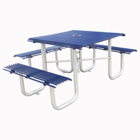 Mobilier d'extérieur Table de pique-nique carrée en acier tubulaire avec banc Table et chaise de salle à manger en métal pour le restaurant à l'extérieur du parc