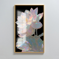 Peinture décorative personnalisée en verre de lotus irisé Art mural floral moderne pour salon chambre à coucher Vente en gros