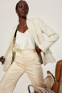 Oem Custom High-End Clothing Manufacture Notched Lapel Long Sleeves <strong>White</strong> <strong>Tweed</strong> Ladies Classic Tailored Blazer Women's <strong>Jacket</strong> - Product Image 5