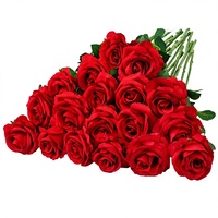 Bouquet de roses artificielles rouges en soie, longues tiges, pour mariage, fête des mères, décoration de table, vente en gros