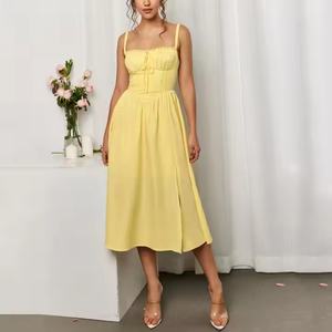 Vestido Midi Personalizable de Algodón para Mujer con Abertura Alta y Espalda Descubierta, Estilo Halter, Ideal para Verano - Product Image 1