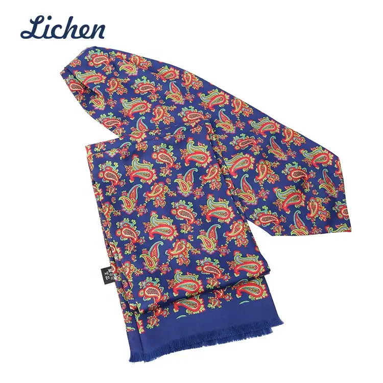 Custom Made High Quality OEM Silk printed men scarf ,ascot and pocker squaret set