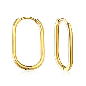 Pendientes de Aro Geométricos Ovalados de Acero Inoxidable, Unisex, para Uso Diario, Pendientes de Aro Finos - Product Image 5