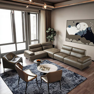 Juego de Sofás Modulares de Cuero Genuino Italiano de Lujo, Sofá Seccional Convertible de Dos Plazas, Extensible, para Sala de Estar, Cama, Esquina, Madera - Product Image 4