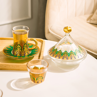 Ensemble de 18 tasses à café turques en verre peintes à la main de style moyen-oriental vintage avec soucoupes