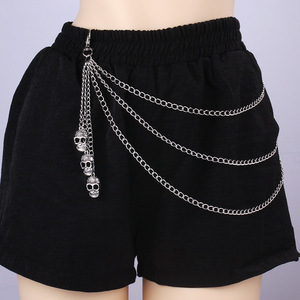 Cadena de cintura con calavera de aleación de zinc, colgante de triple capa, cadena corporal unisex de moda para uso diario - Product Image 2