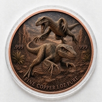 Pièce commémorative en cuivre pur 999 de 1 oz, motif dinosaure Velociraptor, haute qualité, peinte UV en relief, à vendre