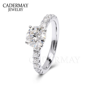 Cadermay Moissanite Ring S925 Sterling Silver 6.5mm D Color Pave Setting Engagement Jewelry Women's - Product Image 5