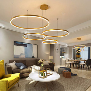 Lámpara colgante redonda dorada de lujo comercial, candelabros circulares acrílicos <span class=keywords><strong>para</strong></span> restaurante, lámpara colgante LED <span class=keywords><strong>para</strong></span> sala de estar - Product Image 4