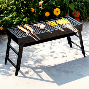 Barbecue au charbon de bois pliable et portable HL Modern avec tiroir latéral en acier inoxydable pour camping et pique-nique en extérieur, fonction combinée, OEM - Product Image 1