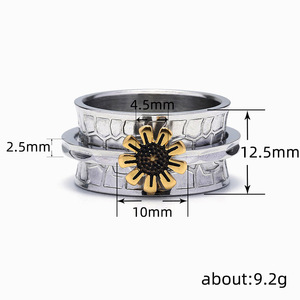 Anello a strati largo con girasole, bicolore, alla moda, unisex, gioiello da dito di tendenza per l'uso quotidiano - Product Image 4