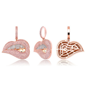 Collier grillz doré pour les dents, pendentif lèvres en zircon complet, électroplaqué, pour hommes et femmes - Product Image 3