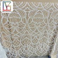 Tissu en dentelle de tulle perlé de luxe à la mode, tissu en maille de perles écologique, tissu brodé de paillettes pour robes de mariée