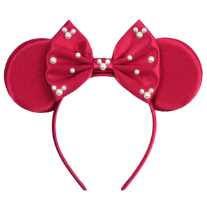 Aksesoris Rambut Taman Hiburan Baru 2025, Satin dengan Mutiara Rhinestone, Pita Dua Lapis, Headband Telinga Tikus untuk Wanita - Product Image 3