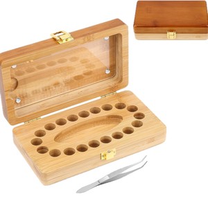 Caja de madera rectangular para dientes de leche de niños, con tapa de cristal y pinzas para guardar dientes - Product Image 1