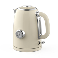 Bouilloire électrique vintage 1,7 L en acier inoxydable avec thermomètre, niveau d'eau transparent et arrêt automatique