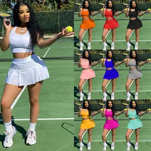 2021 kadın moda rahat seksi düz renk gece kulübü tarzı ince spor yelek culottes elbiseler iki parçalı tenis etek elbiseler