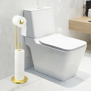 Porte-rouleau de papier toilette et organisateur de serviettes autoportant moderne avec ventouses en acier inoxydable pour usage hôtelier, écologique - Product Image 4