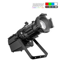 Lampu Sorot Profil LED RGBW 250W, Lampu Panggung DMX512 Bebas Kedip, Peredupan 16 Bit, Sudut 15-30 Derajat, Tipe LEKO untuk Teater, Gereja, Pernikahan