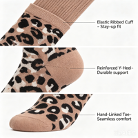 Chaussettes mi-mollet décontractées pour femmes en jacquard léopard, mélange de coton peigné, personnalisables OEM, motif léopard tendance