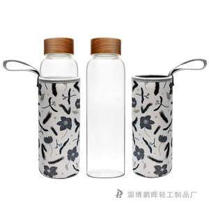 500ml Wasser tropfen einwand ige Glasflaschen Reise Silikon Großhandel Boro silikat glas Wasser flasche mit Bambus <span class=keywords><strong>deckel</strong></span> - Product Image 6