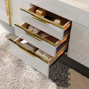 Meuble-lavabo de salle de bain moderne et élégant, blanc laqué brillant, avec vasque en céramique, LED, écologique, mural, pour villa - Product Image 6