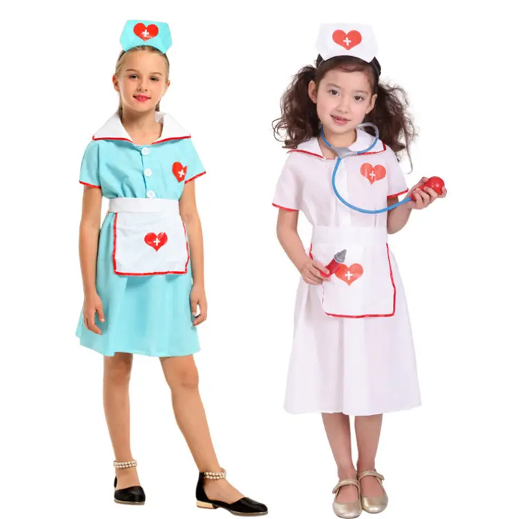 Girl Cute Doctor Costume Children Role-playing Costume Sets Heart Short Sleeve Doctor Nurse Uniform Dress