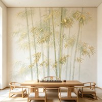Papier peint mural 3D personnalisé en bambou zen, peinture à l'encre chinoise géométrique moderne, brume verte pour spa, salle de yoga, salle de bain, hôtel