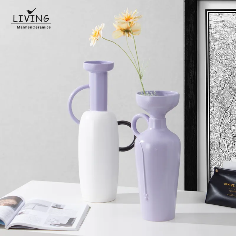 Vaso de flores nórdico estilo nórdico, cor de desktop, vaso de flores de cerâmica, artesanato, flor, enfeites, vaso nórdico para decoração de casa