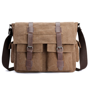 <span class=keywords><strong>Sacoche</strong></span> à bandoulière en cuir et toile pour hommes, sac pour ordinateur portable personnalisé, 2020 - Product Image 6