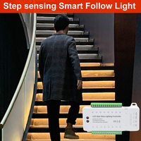 Contrôleur de bande lumineuse LED pour escalier à 16 voies, DC12-24V, détecteur de mouvement, système d'éclairage d'escalier intérieur