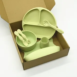 Conjunto de pratos de silicone para bebês, safada de alimentação independente para bebês, com tampa divisada sem BPA, inquebrável, ideal para crianças de 2024