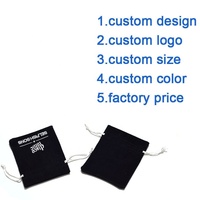 Sac à bijoux en velours noir avec cordon de serrage, logo brodé personnalisé, petit format
