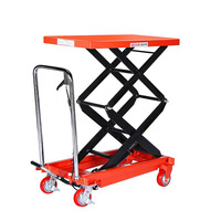 Chariot élévateur à ciseaux hydraulique manuel rouge à quatre roues, capacité 250 kg, roues en PU et nylon, LONGYAO LY-SL, mobile pour entrepôt et marchandises