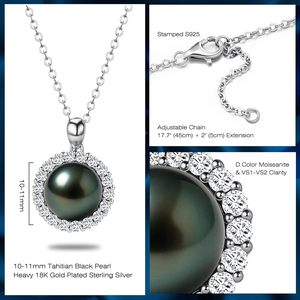 Collana di Perle Nere di Tahiti 9-12mm AAAA, Perla d'Acqua Salata con Ciondolo in Argento Sterling e Moissanite, Gioielli da Matrimonio per Donne - Product Image 3