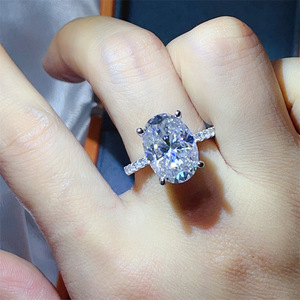 Fabricantes de Joyería Personalizada, Anillo de Plata 925 con Certificado VVS GRA, Corte Ovalado, Moissanita, Diamante Grande <span class=keywords><strong>Solitario</strong></span> de 8 Quilates, Joyería PVD - Product Image 4