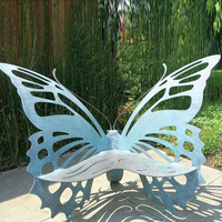 Décoration extérieure de prairie de jardin personnalisée grande taille en acier inoxydable métal aile de papillon sculpture de banc